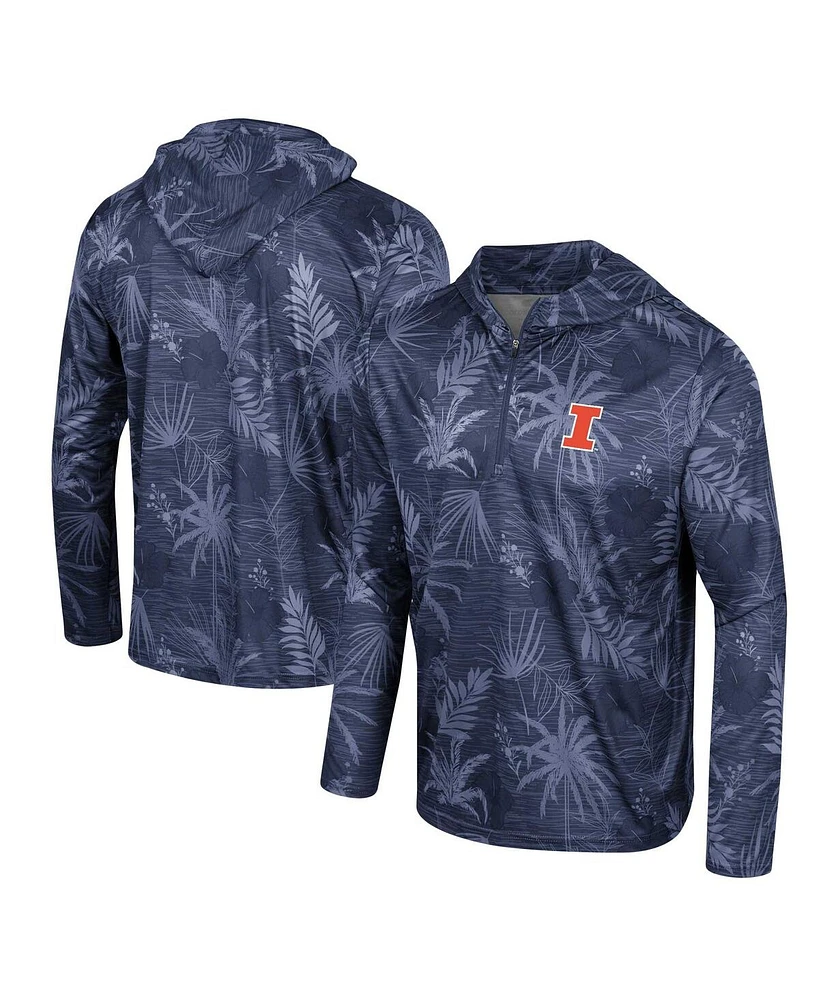 Men's Colosseum Navy Illinois Fighting Illini Palms Printed Lightweight Quarter-Zip Hooded Top