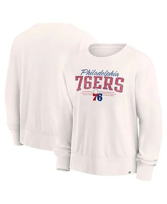 Women's Fanatics Cream Distressed Philadelphia 76ers Close the Game Pullover Sweatshirt