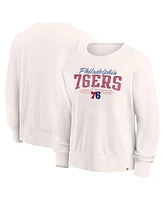 Women's Fanatics Cream Distressed Philadelphia 76ers Close the Game Pullover Sweatshirt