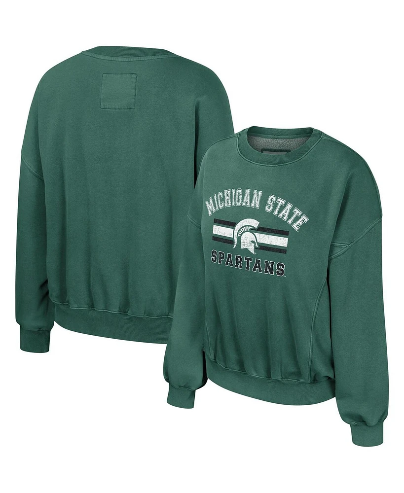 Women's Colosseum Green Michigan State Spartans Audrey Washed Pullover Sweatshirt