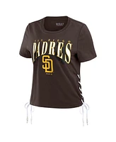 Women's Wear by Erin Andrews Brown San Diego Padres Side Lace-Up Cropped T-shirt