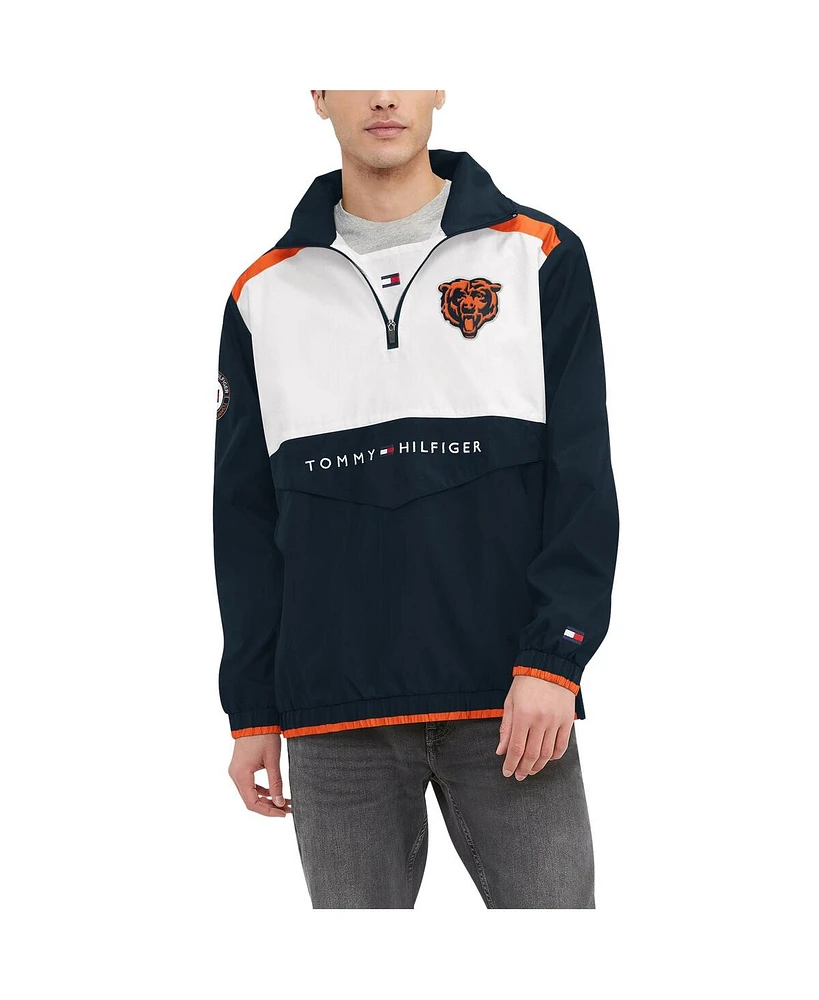 Men's Tommy Hilfiger Navy, White Chicago Bears Carter Half-Zip Hooded Top