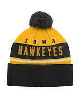 Youth Boys and Girls Black Iowa Hawkeyes Redzone Jacquard Cuffed Knit Hat with Pom