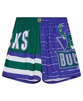 Men's Mitchell & Ness Purple, Hunter Green Milwaukee Bucks Jumbotron 3.0 Shorts