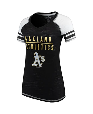 Women's Soft As A Grape Black Oakland Athletics Color Block V-Neck T-shirt