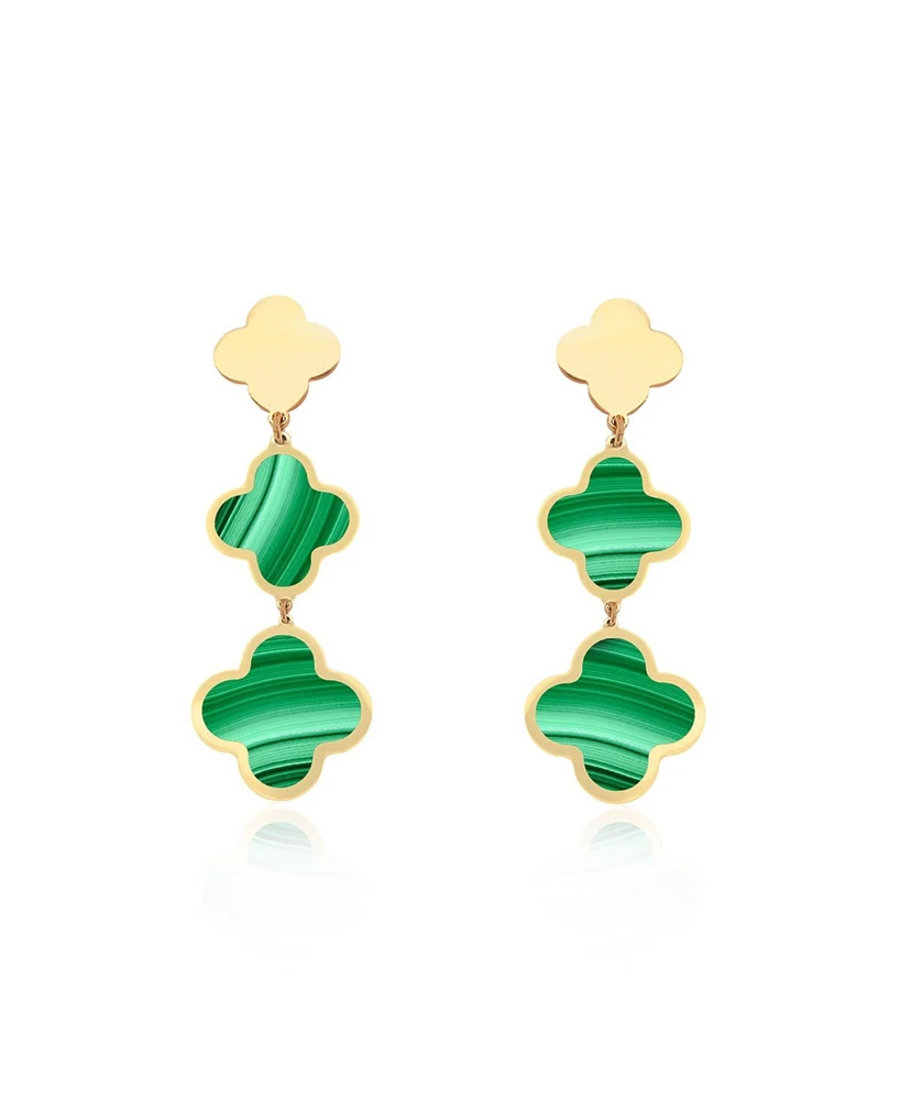 The Lovery Malachite Graduating Clover Dangle Earrings