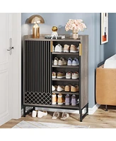Tribesigns 25 Pair Shoe Cabinets with Doors, 5-tier Modern Rack Organizer Cabinet, Freestanding Wood Storage Cabinet for Bedroom Hallway Living R