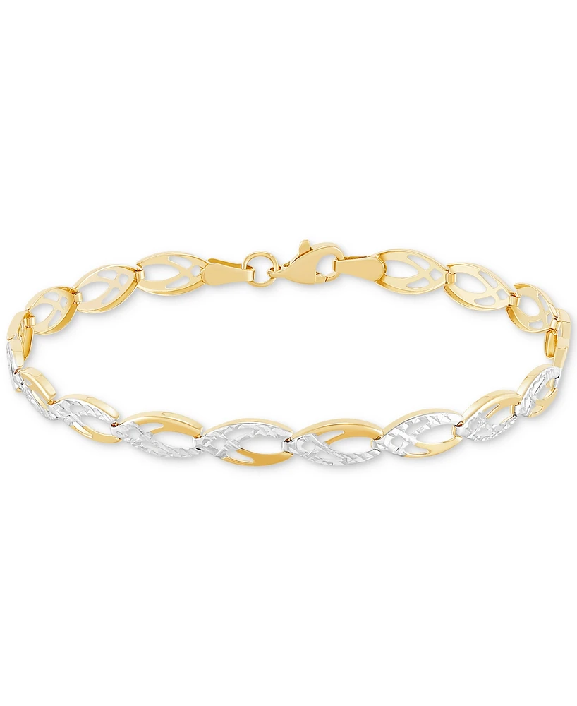 Fancy Two-Tone Polished Link Bracelet in 10k Gold