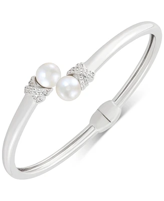 Cultured Freshwater Pearl (7-1/2mm) & Lab-Created White Sapphire (1/4 ct. t.w.) Bypass Bangle Bracelet in Sterling Silver
