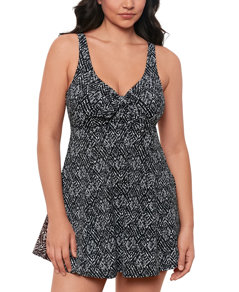 Swim Solutions Women's Abstract Bow Swimdress, Created for Macy's