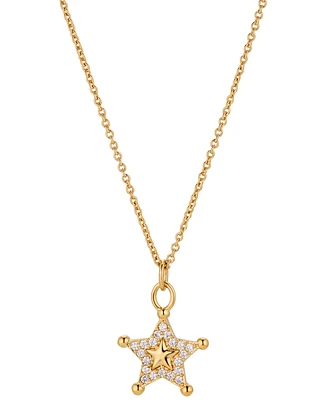 Ajoa by Nadri 18k Gold-Plated Pave Sheriff Star Pendant Necklace, 16" + 2" extender