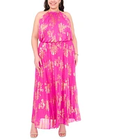 Msk Plus Size Pleated Printed Chiffon Halter Dress