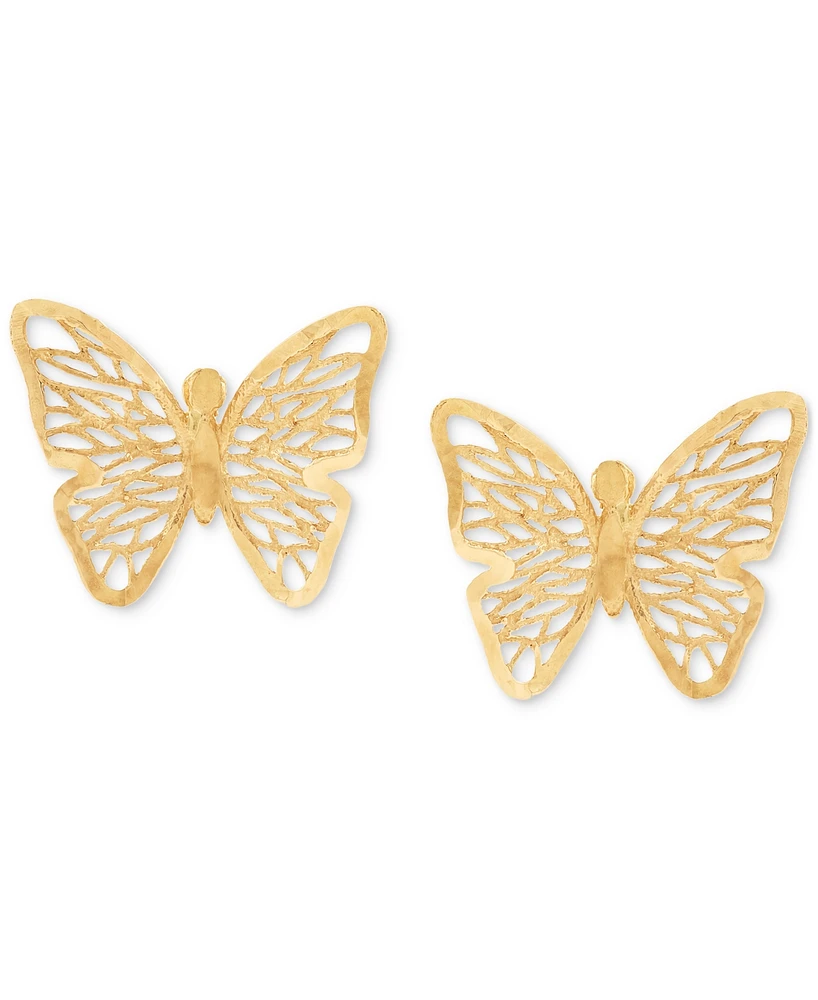 Italian Gold Filigree Openwork Butterfly Stud Earrings in 10k Gold