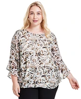 Kasper Plus Printed 3/4-Sleeve Blouse