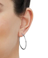 Polished Classic Tube Medium Hoop Earrings in 14k White Gold, 1-3/8"