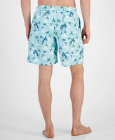 Club Room Men's Brush Scenic Quick-Dry Palm Tree-Print 7" Swim Trunks, Created for Macy's