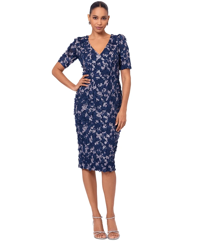 Home | Xscape Women's V-Neck Short-Sleeve Lace Midi Dress at Plaza Del  Caribe in Ponce, PR