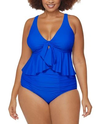 Raisins Curve Trendy Plus Size Topanga Tie Front Bra Tankini Top Bottoms