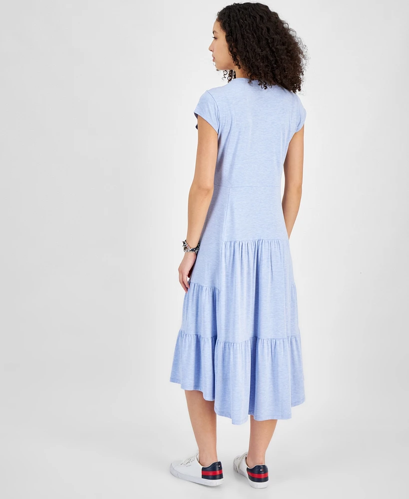 Tommy Hilfiger Women's Short-Sleeve Tiered Logo Midi Dress
