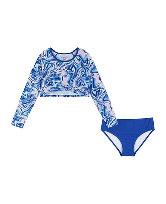 Andy & Evan Big Girls Blue Marble Long Sleeve Rashguard Set