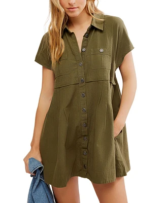 Free People Women's Ronnie Poplin Short-Sleeve Mini Dress