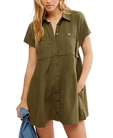 Free People Women's Ronnie Poplin Short-Sleeve Mini Dress
