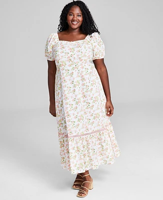 And Now This Trendy Plus Size Puff-Sleeve Floral Maxi Dress, Created for Macy's