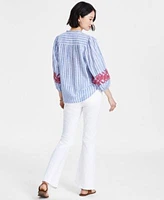 Tommy Hilfiger Womens Striped Embroidered Tunic Top Flared Leg Sailor Jeans