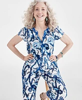 Style & Co Women's Printed Flutter-Sleeve Top, Created for Macy's
