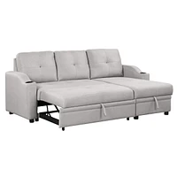 Streamdale Furniture 80.3" Pull Out Sofa Bed Modern Padded Upholstered Sofa Bed, Linen Fabric 3 Seater Couch