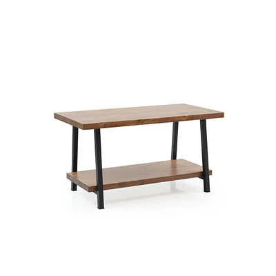 Simplie Fun Furnish Home Store London 39" Solid Wood Rustic Coffee Cocktail Table For Living Rooms With Shelf