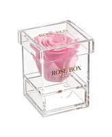 Rose Box Nyc Jewelry box of Light Pink Long Lasting Preserved Real Rose, 1 Rose