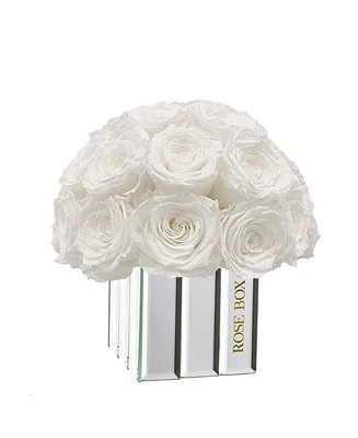 Rose Box Nyc Half Ball of Pure White Long Lasting Preserved Real Roses in Mini Modern Vase, 25-27 Roses