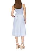 Michael Kors Petite Smocked Tie-Waist Midi Dress