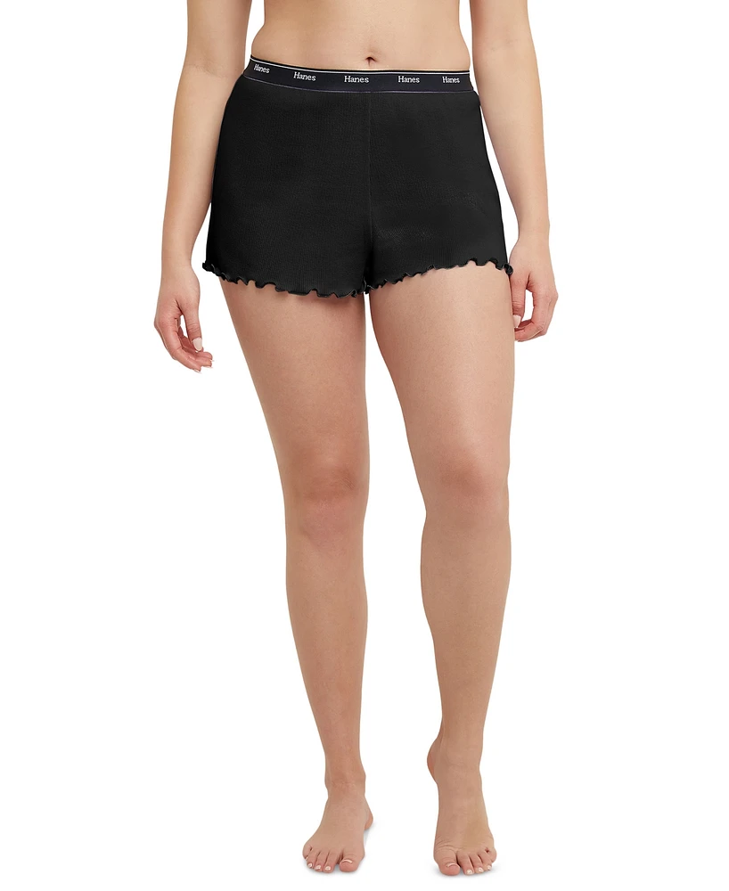 Hanes Women's Originals Cozywear Ribbed Ruffled Shorts OG118