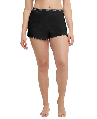 Hanes Women's Originals Cozywear Ribbed Ruffled Shorts OG118