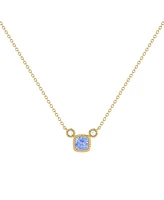 LuvMyJewelry Cushion Cut Tanzanite Gemstone, Natural Diamond 14K Yellow Gold Birthstone Necklace