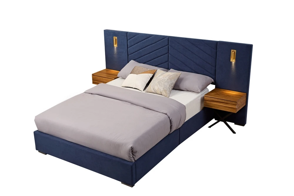 Simplie Fun Royal Blue Velvet Wingback Bed Frame - Queen Size