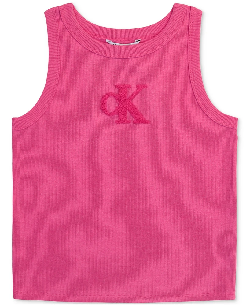 Calvin Klein Big Girls Ribbed Racerback Logo Tank Top