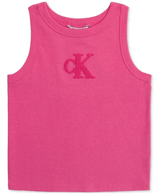 Calvin Klein Big Girls Ribbed Racerback Logo Tank Top