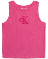 Calvin Klein Big Girls Ribbed Racerback Logo Tank Top