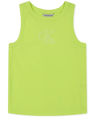 Calvin Klein Big Girls Ribbed Racerback Logo Tank Top