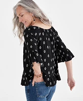 Style & Co Women's Printed 3/4-Sleeve On-Off Top, Created for Macy's