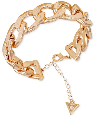 Guess Gold-Tone Logo-Detail Graduated Chunky Curb Chain Bracelet