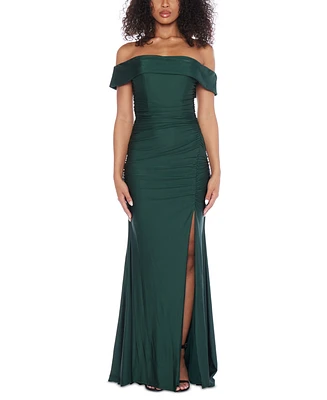 B Darlin Juniors' Ruched Off-The-Shoulder Gown