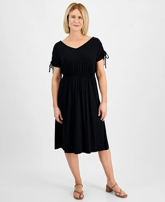 Style & Co Petite V-Neck Shirred-Sleeve Knit Dress, Created for Macy's