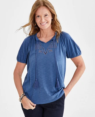 Style & Co Women's Embroidery Vacay Top, Created for Macy's