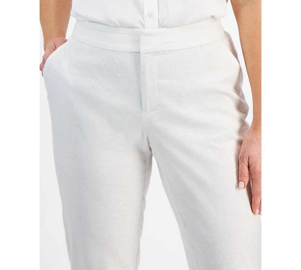 Style & Co Petite Mid Rise Linen-Blend Ankle Pants, Created for Macy's