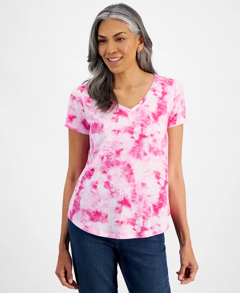 Style & Co Women's Tie-Dye V-Neck T-Shirt, Created for Macy's