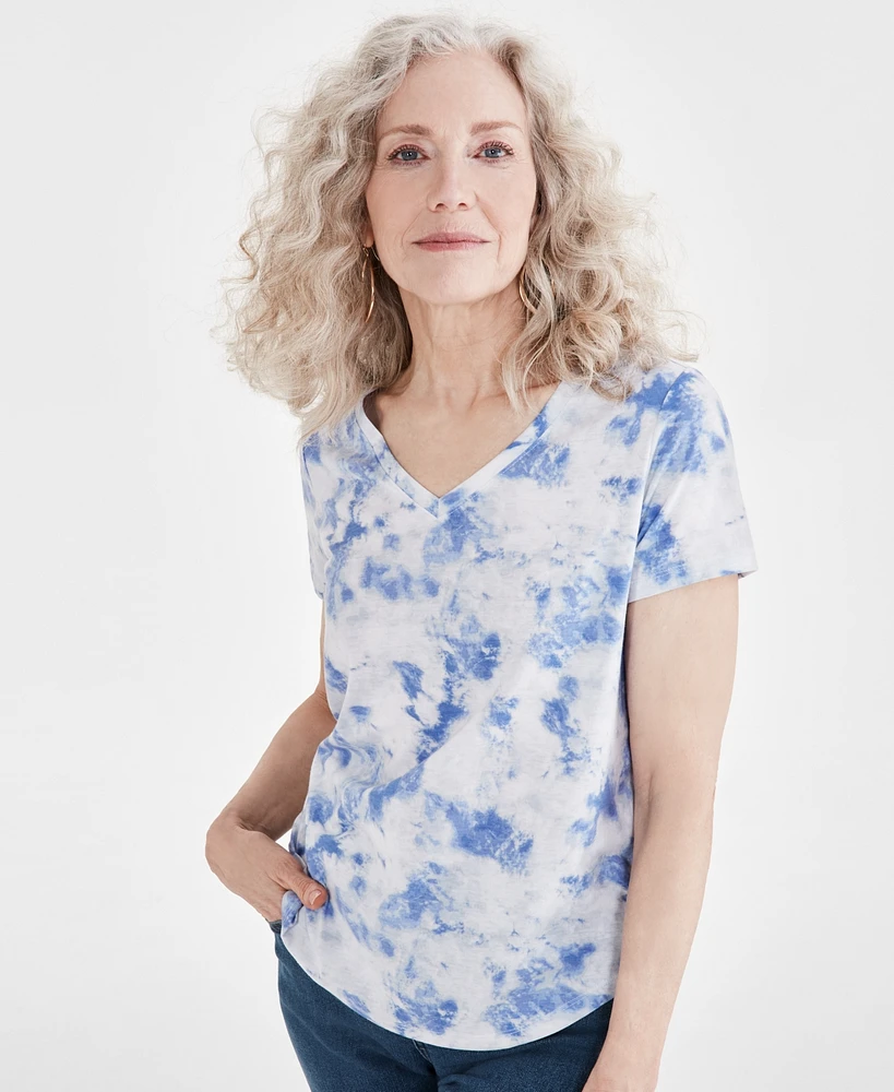 Style & Co Women's Tie-Dye V-Neck T-Shirt, Created for Macy's